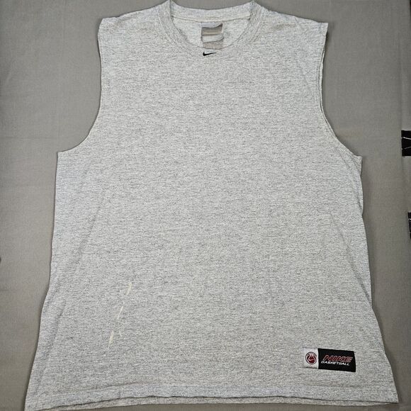 Vintage Nike Basketball Gray Sleeveless Muscle Tee Center Swoosh USA Made Large - Picture 1 of 6